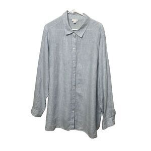 J.Jill Love Linen Plus Size 3X Long Sleeve Button-Up Shirt Blue Lagenlook